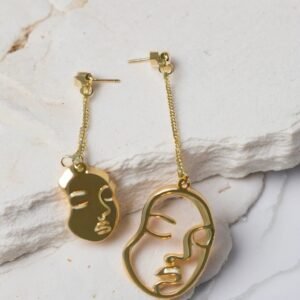Golden Artistic Face Portrait Earrings