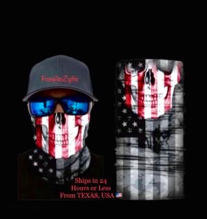 Skull Stars & Striped 16 n 1 Neck Gaiter Face Cover Dust Mask Biker Rag