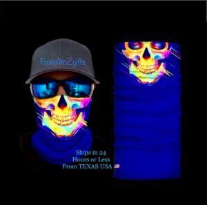 Neon Skull Paint 16 n 1 Neck Gaiter Face Cover Dust Mask Biker Rag
