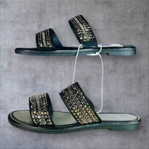 Black Embellished Studded Shimmer Wide Slip On Kersha Sandals by A New Day