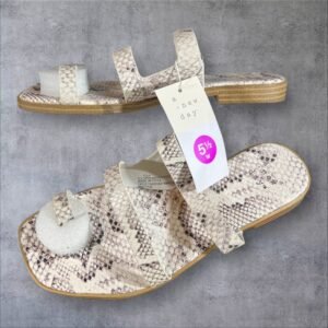 Marylin Slides Sandals Faux Snake Skin Pattern Wide Width Flats - 5.5W US