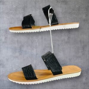 Illiana Double Band Easy Closure Faux Leather Sandals Slide On Flats LAST PAIR NWT