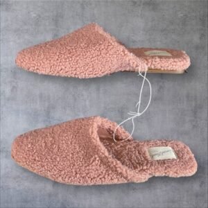 Margot Pink Fuzzy Mule Slip On Slippers Womens Flats with Memory Foam
